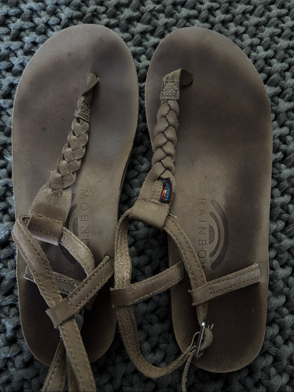 Rainbow Brown Braided Leather Thong Sandals